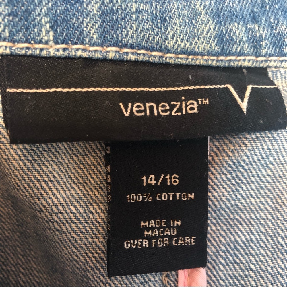 Venezia Blue Denim jacket with pink trim, buttons & pockets 100%Cotton Size14/16 - Picture 12 of 16